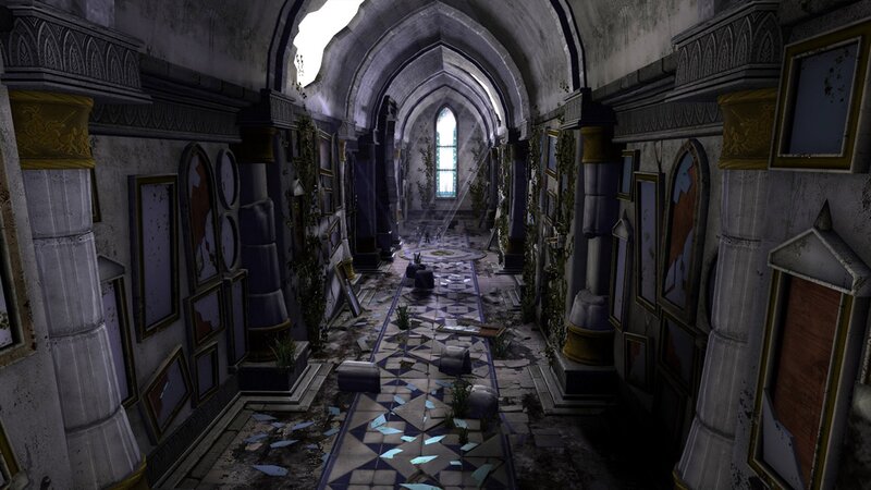 abandoned cathedral hallway