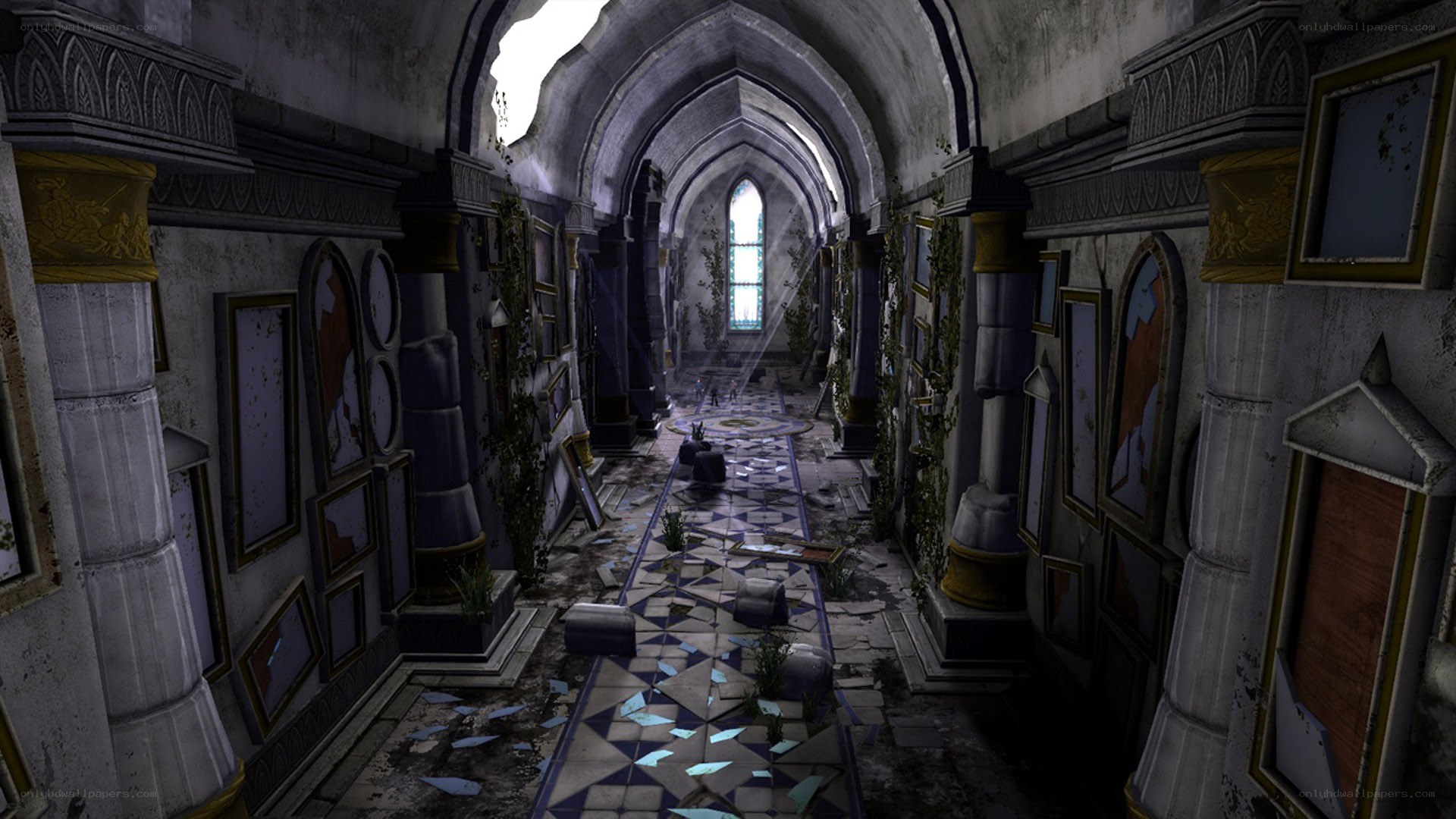 abandoned cathedral hallway