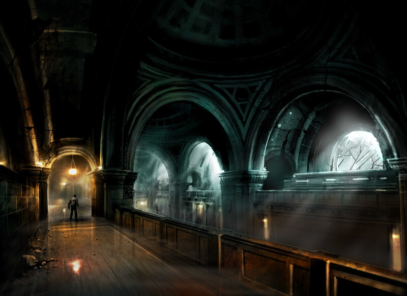 abandoned cathedral hallway