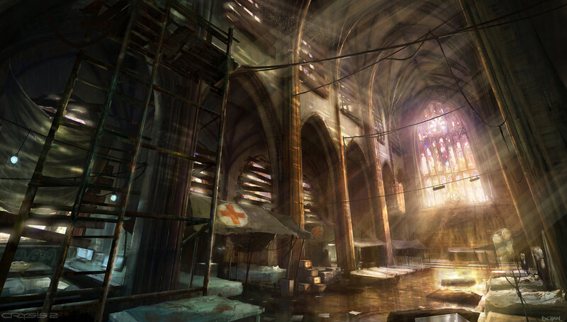 Abandoned cathedral interior