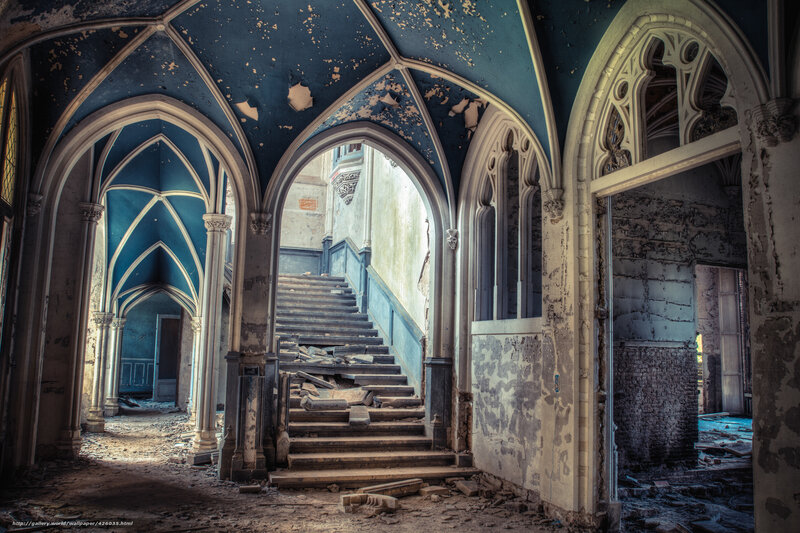 Abandoned Cathedral Interior — Blue, Dramatic, Photograph