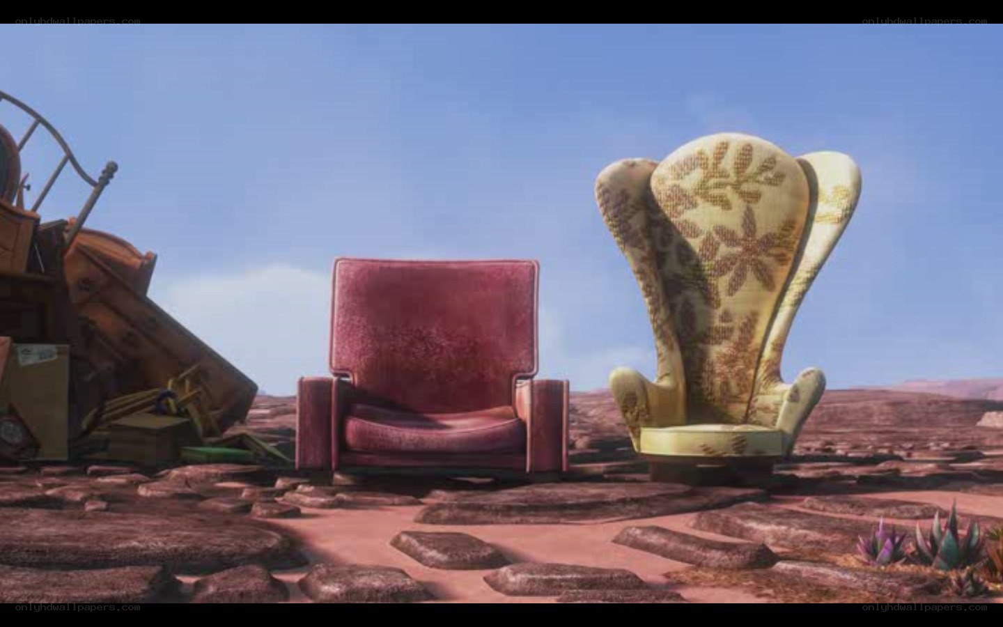 abandoned chairs in desert