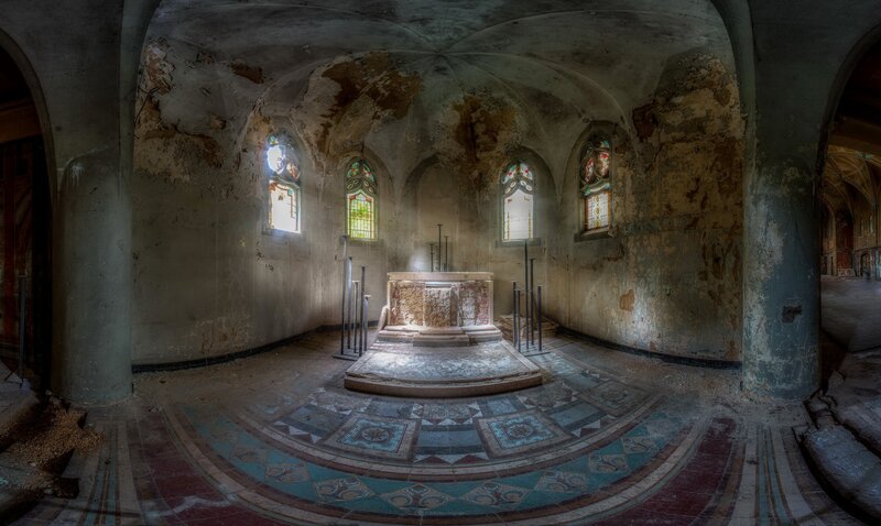 Abandoned Chapel Interior — Gray