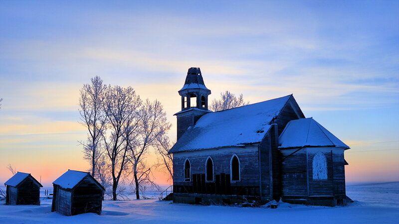 Abandoned Church in Snow — Blue