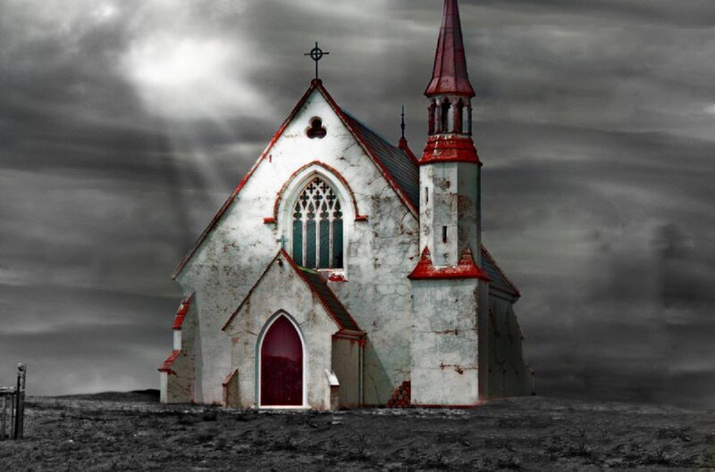 abandoned church in storm