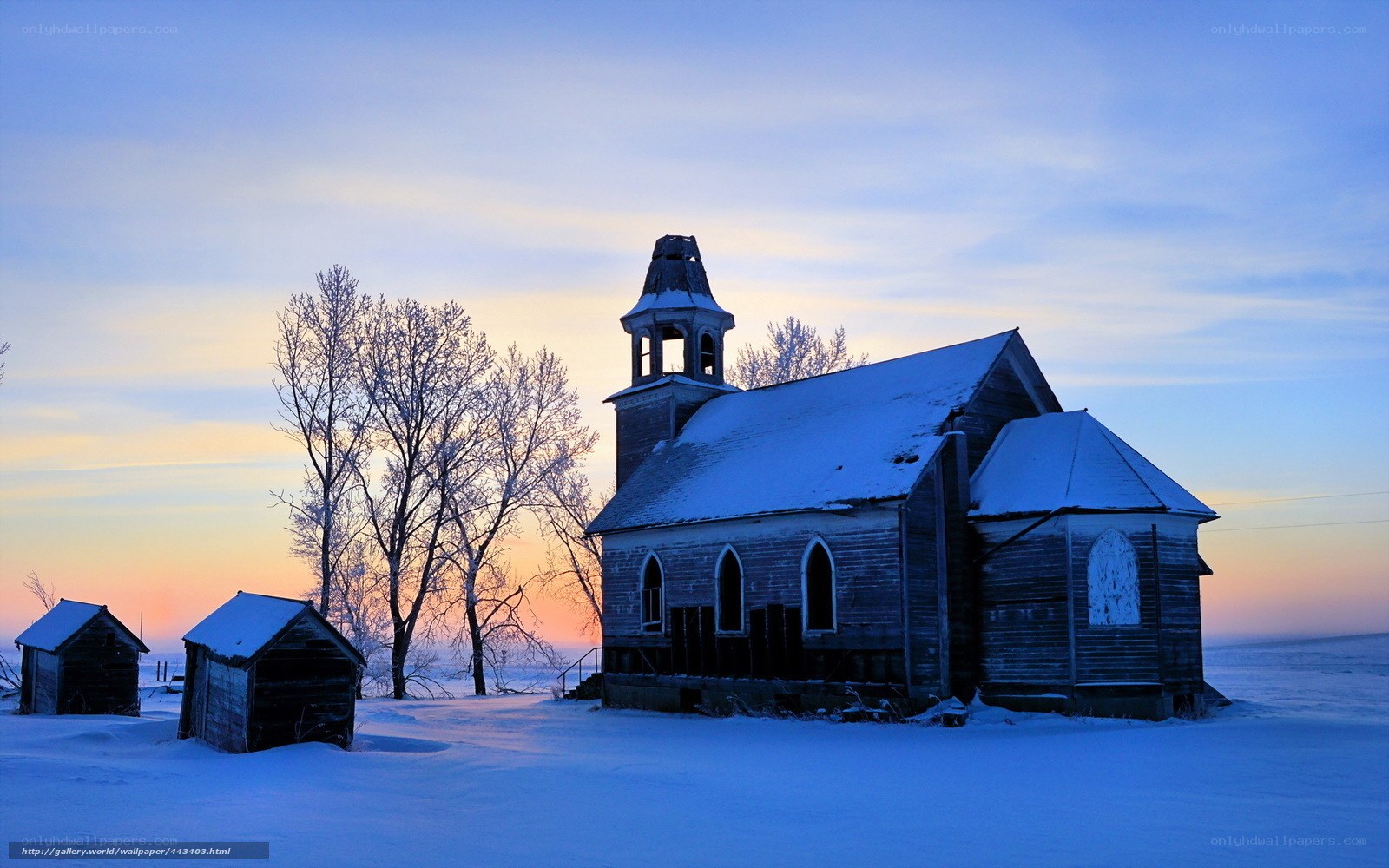 Abandoned church in winter