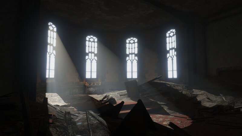 Abandoned Church Interior — Brown, Somber, Dramatic