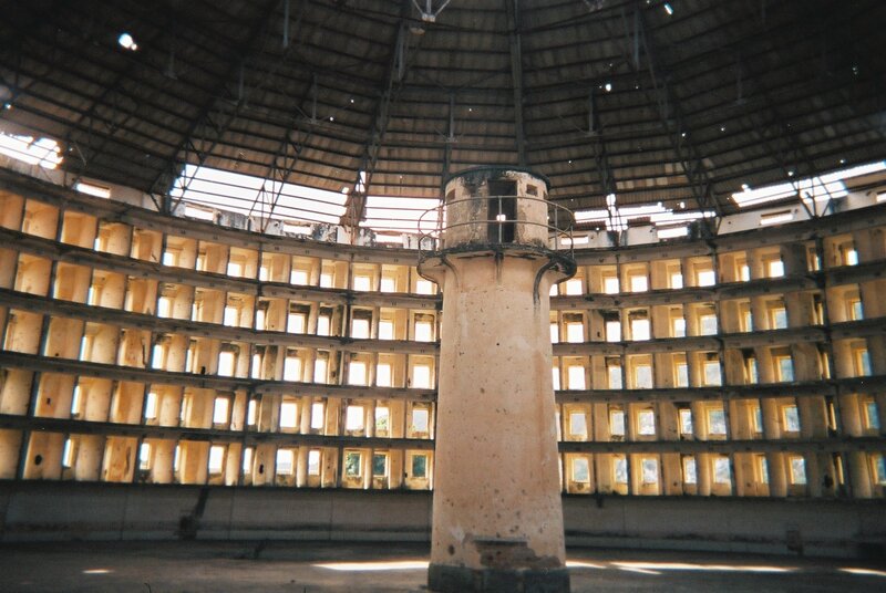 Abandoned circular building interior