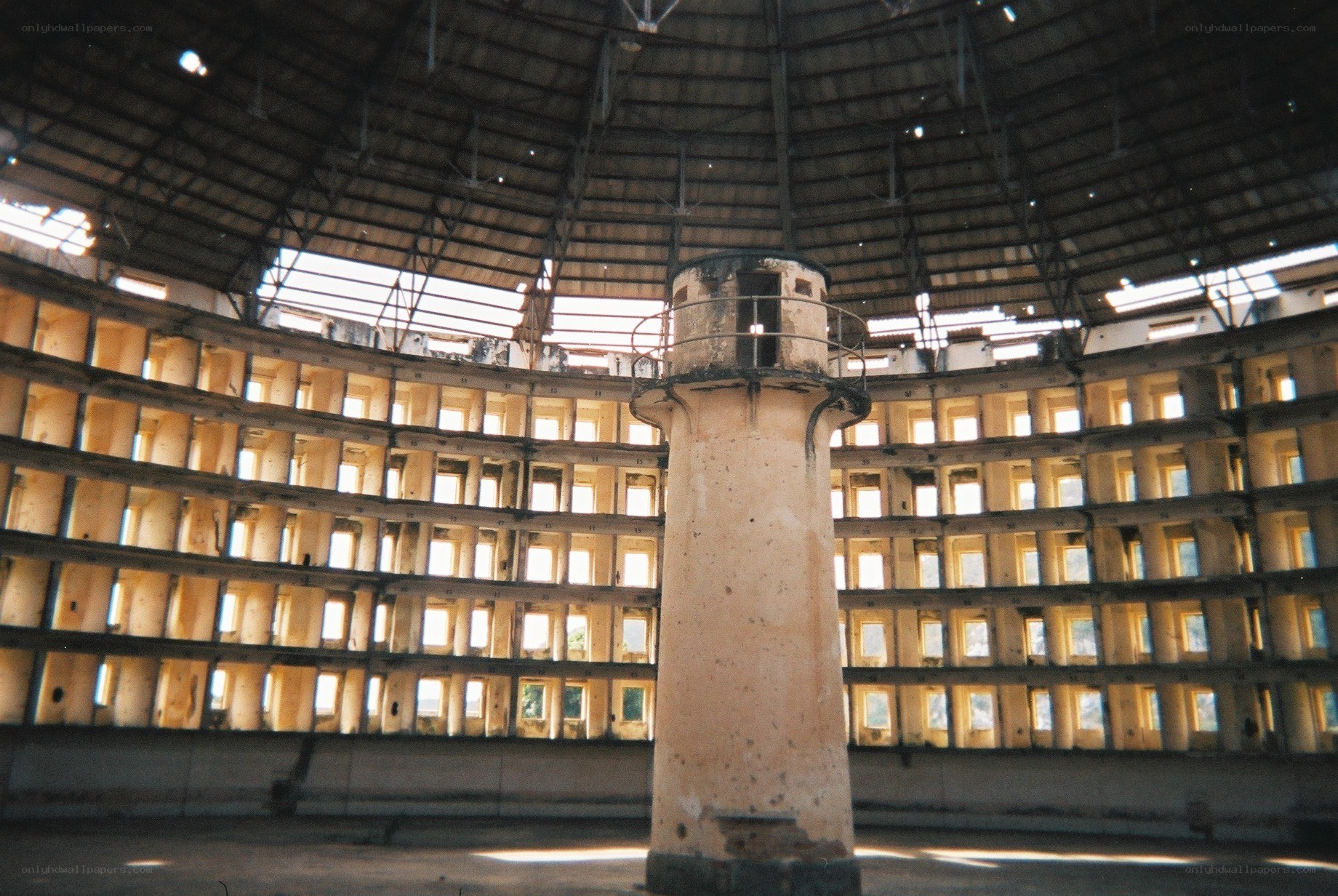 Abandoned circular building interior