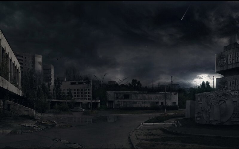 abandoned city at night