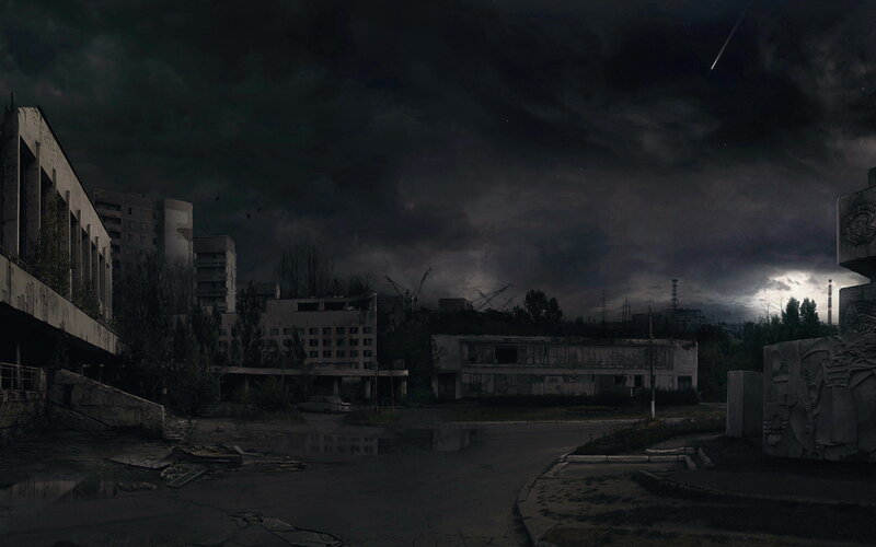 abandoned city at night