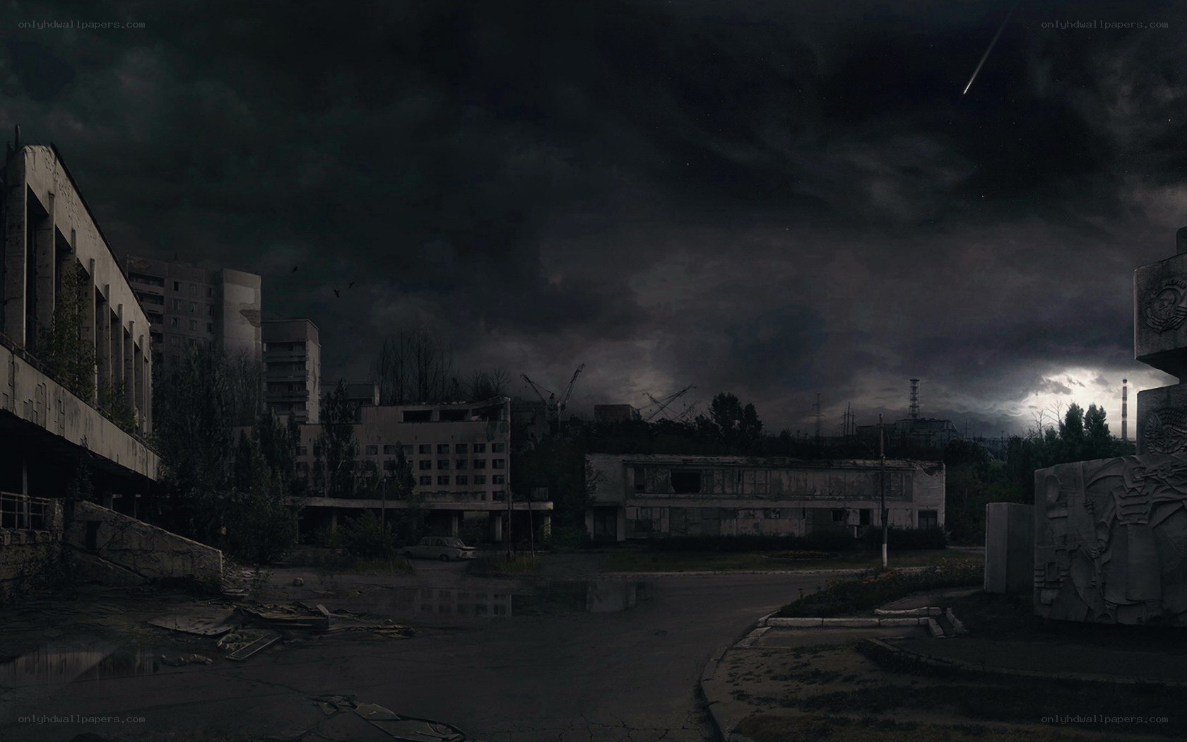 abandoned city at night