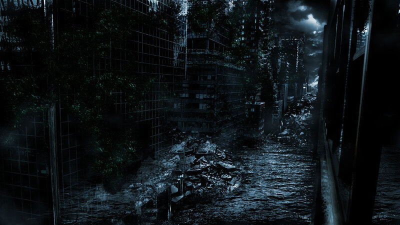 abandoned city at night
