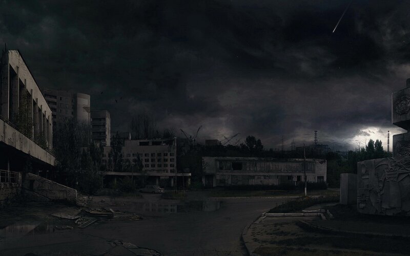 abandoned city at night
