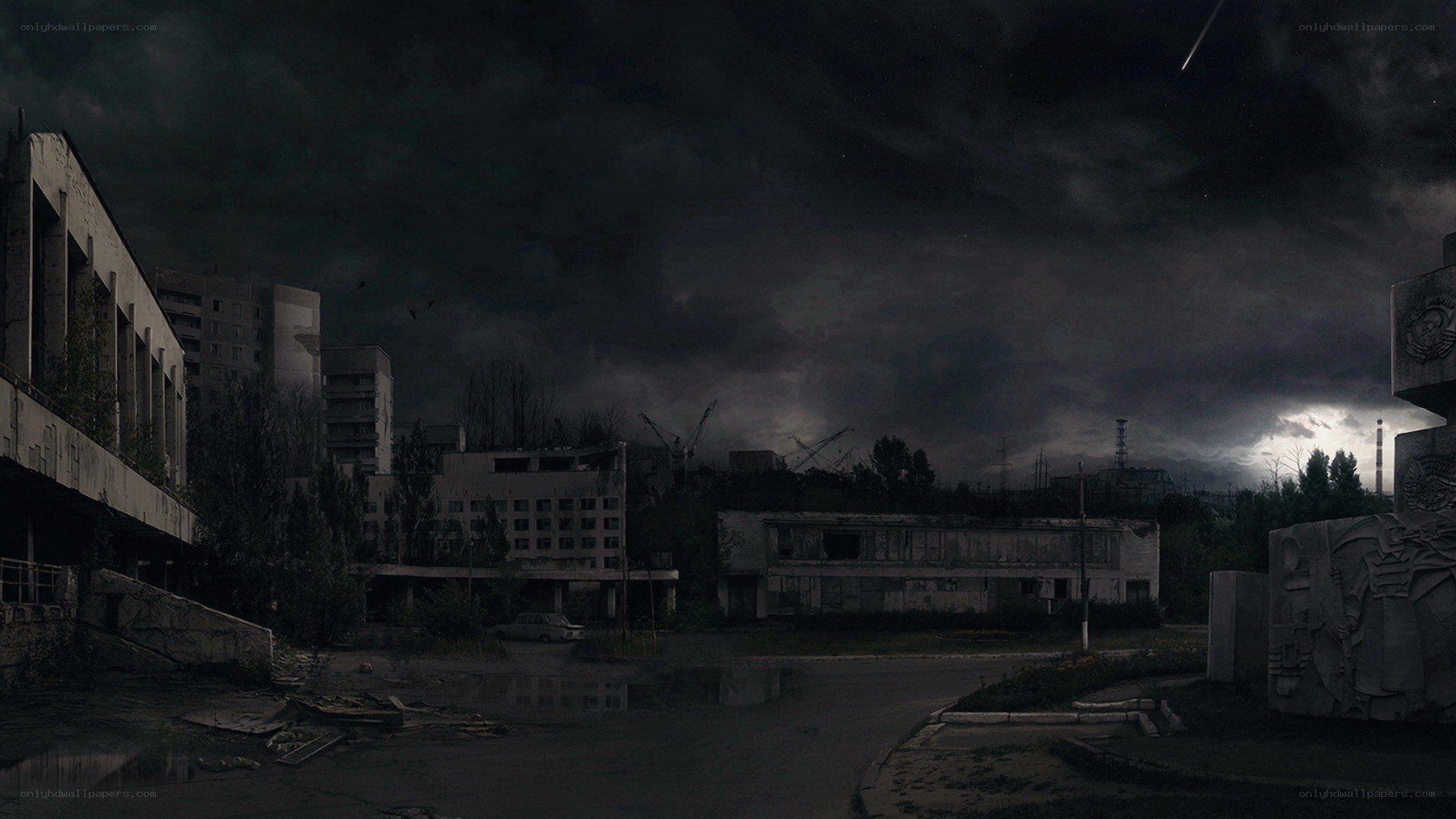 abandoned city at night