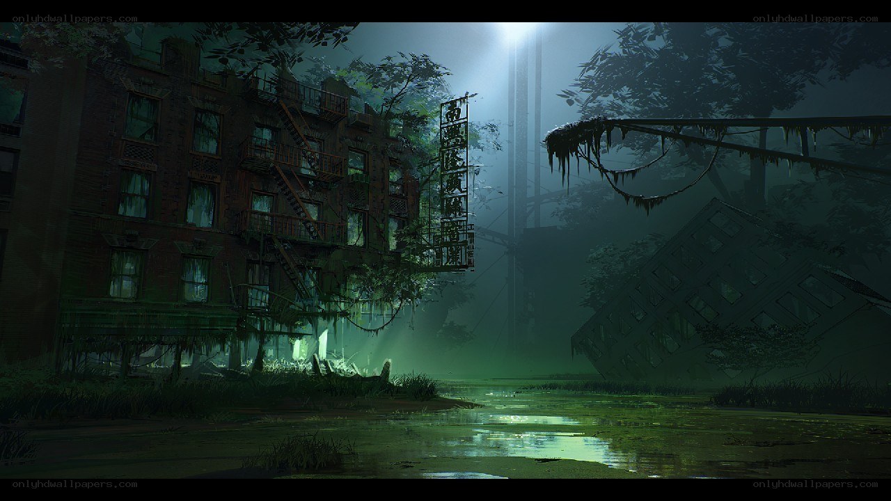 abandoned city at night