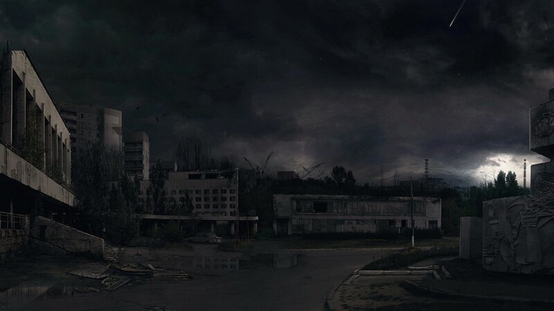 Abandoned City at Night — Black, Dramatic, Somber, Digital Art