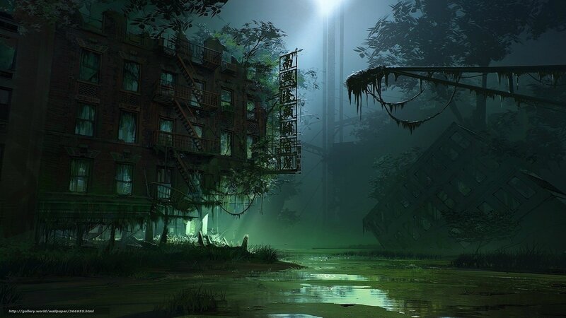 Abandoned City at Night — Green, Dark, Eerie