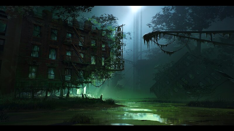 Abandoned City at Night — Green