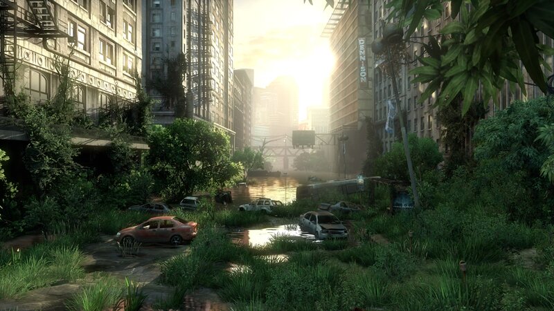 abandoned city at sunset