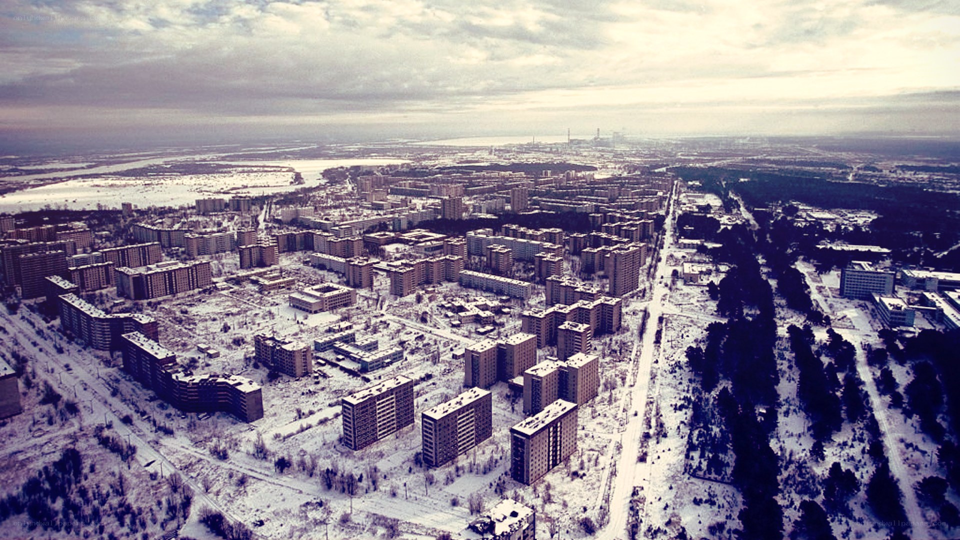 Abandoned city in winter