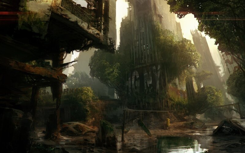 Abandoned City Ruins — Green, Dramatic