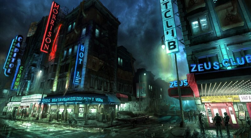 Abandoned City Street — Blue, Dramatic, Night, Digital Art