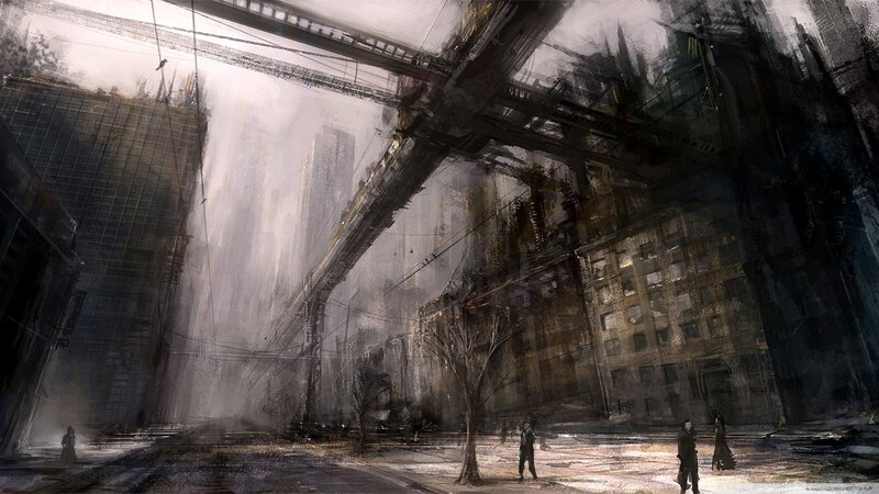 Abandoned City Street — Gray, Dramatic, Digital Art