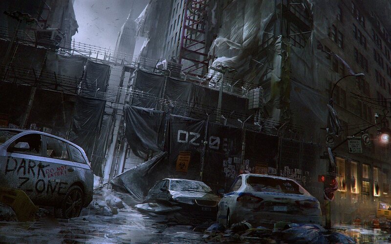 Abandoned City Street — Gray, Dramatic, Night, Digital Art