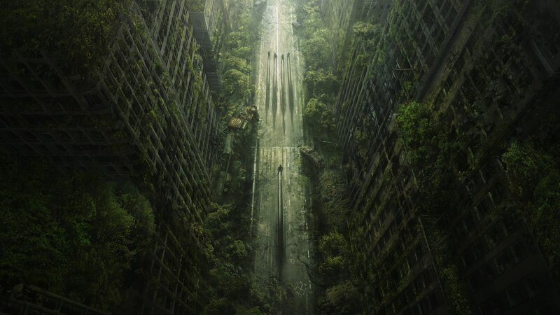 Abandoned City Street — Green, Dramatic, Digital Art