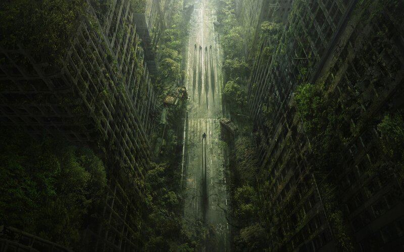 Abandoned City Street — Green, Dramatic, Night