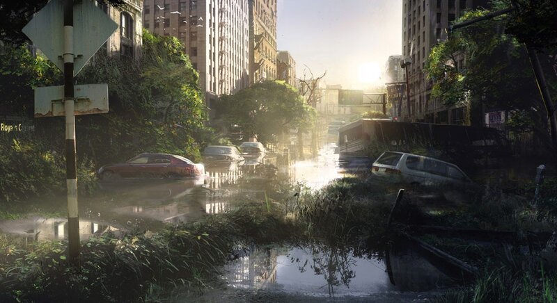 Abandoned City Street — Green, Dramatic, Sunset
