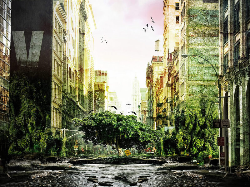 Abandoned City Street — Green, Dramatic
