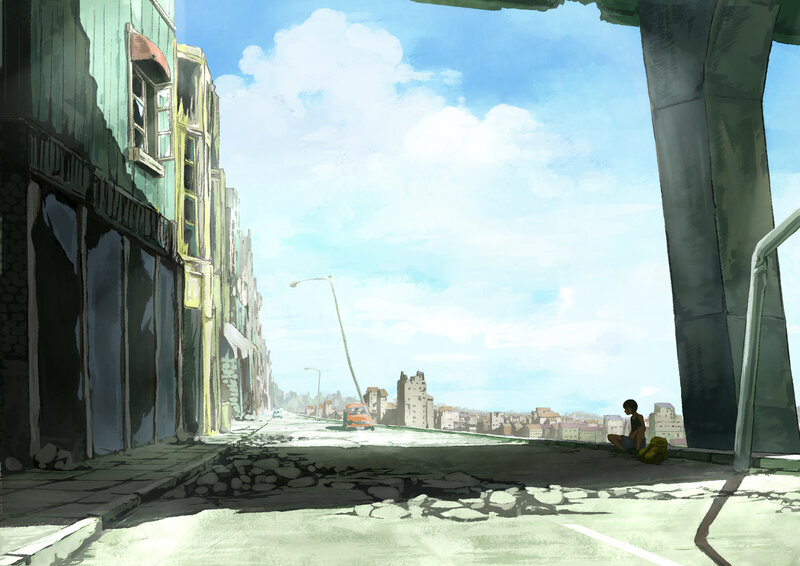 Abandoned city street scene