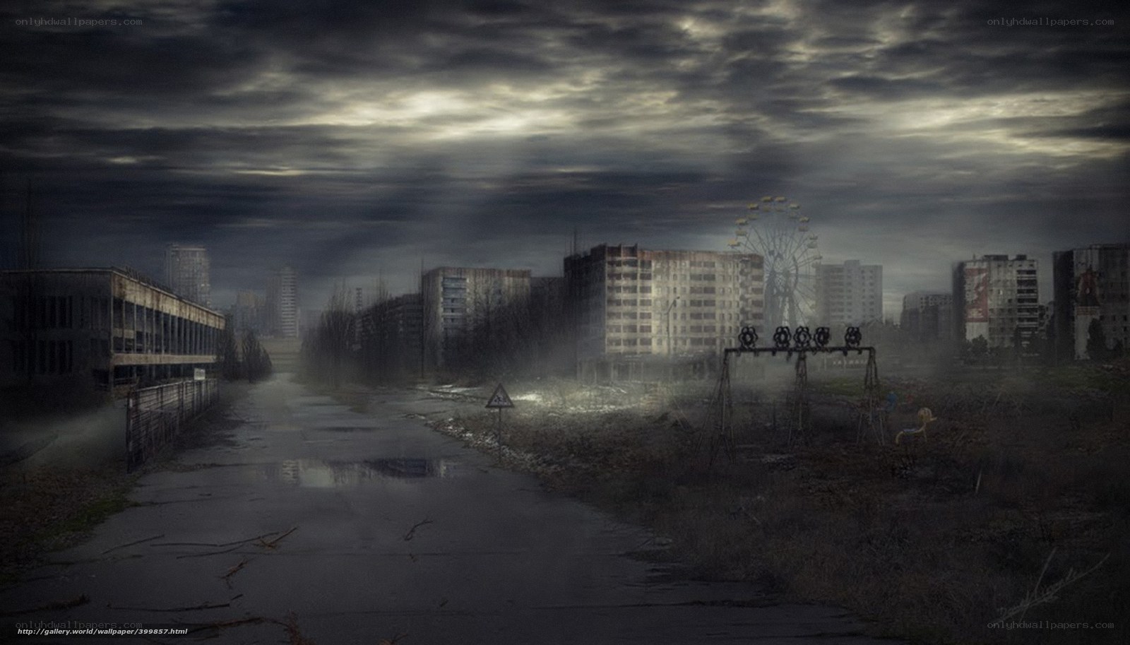 Abandoned city with Ferris wheel