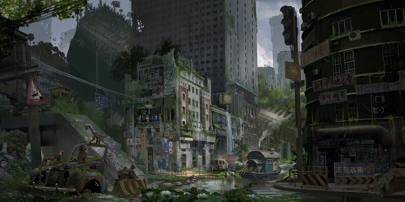 Abandoned City with Monkeys