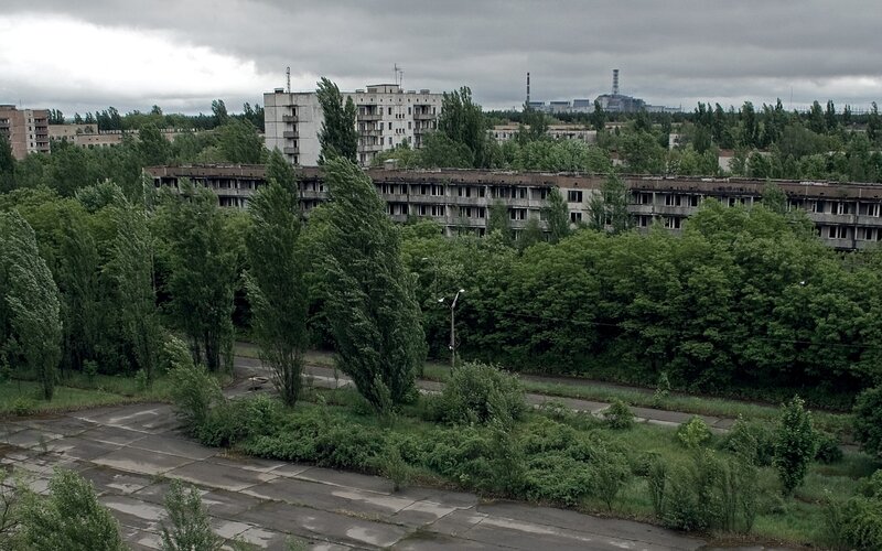 Abandoned city with nuclear plant