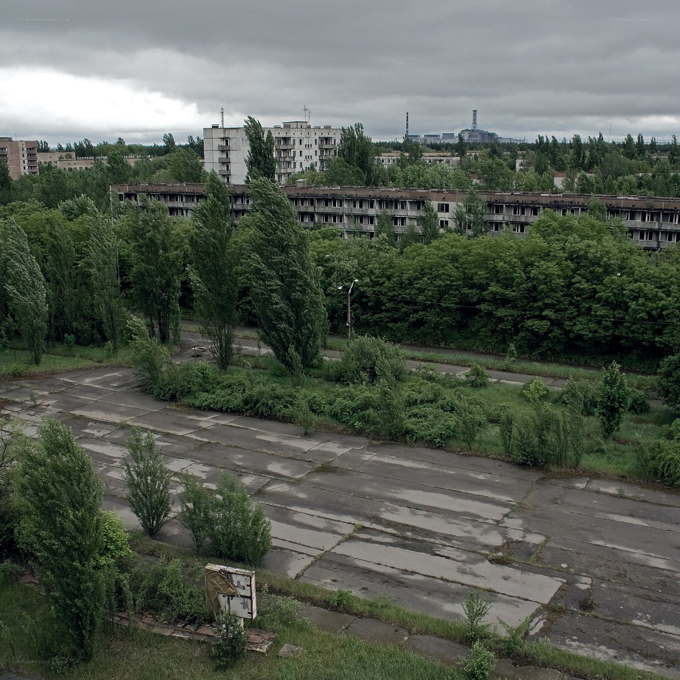 Abandoned city with nuclear plant