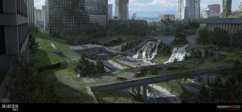 Abandoned City with Waterfalls — Green