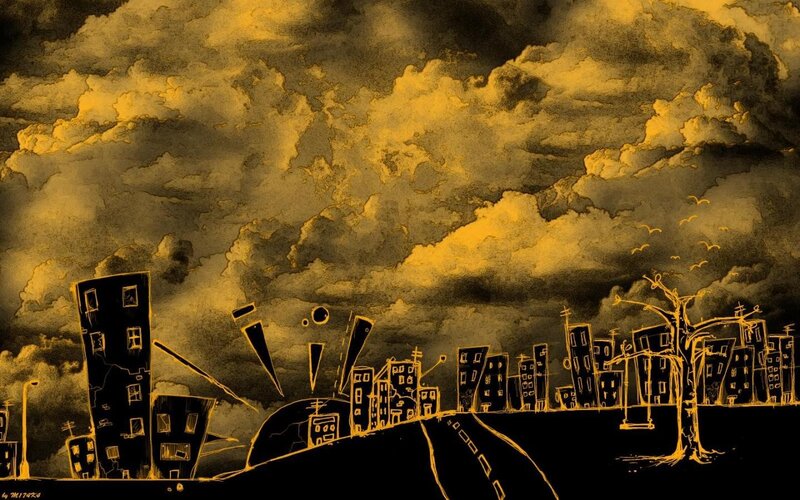 Abandoned Cityscape — Black, Dramatic