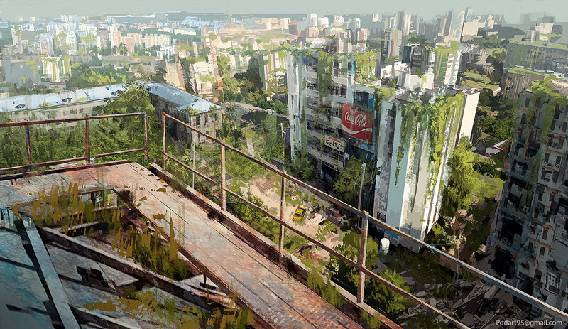 Abandoned Cityscape — Green, Desolate, Afternoon
