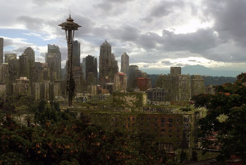 Abandoned Cityscape — Green, Dramatic, Afternoon, Photograph