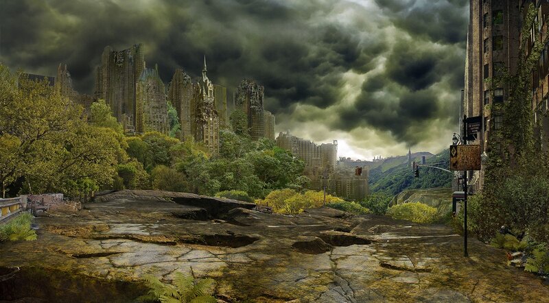 Abandoned Cityscape — Green, Dramatic