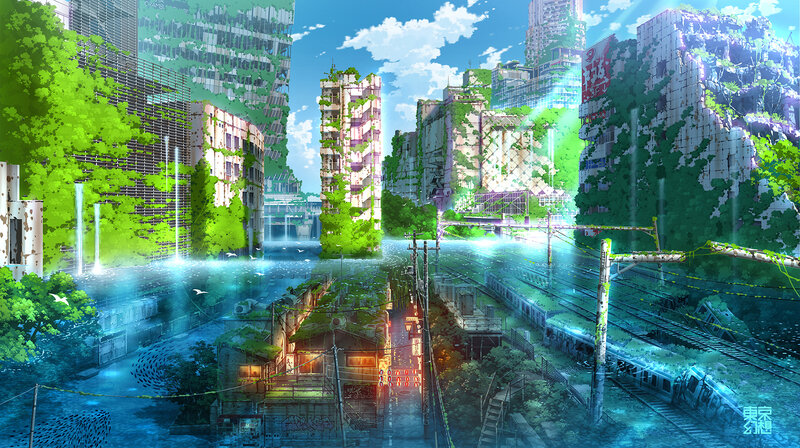 Abandoned Cityscape — Green, Serene, Afternoon