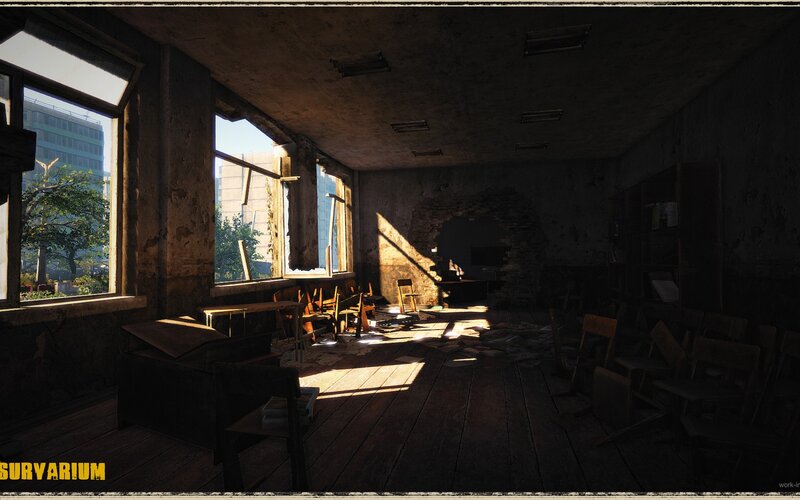abandoned classroom interior