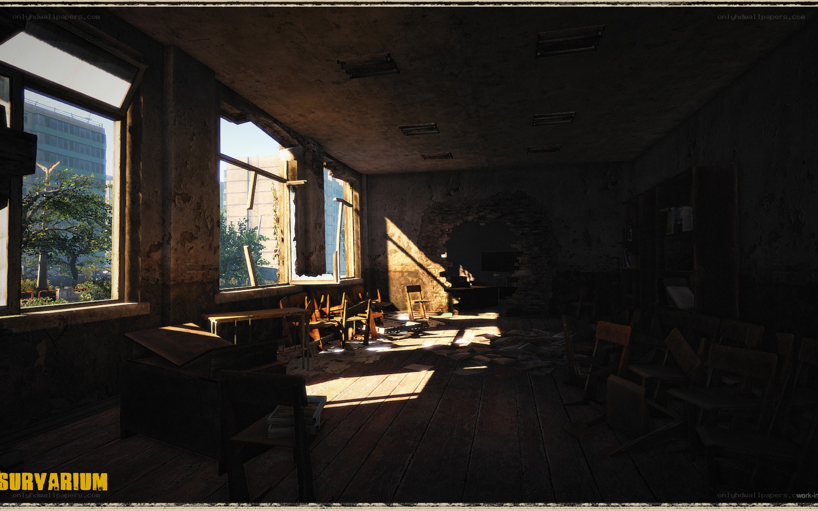 abandoned classroom interior