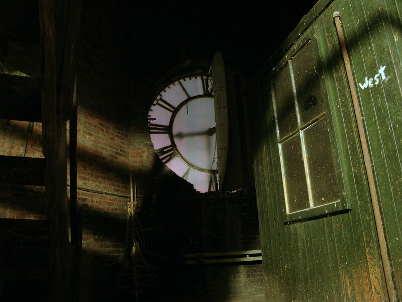 Abandoned clock tower interior