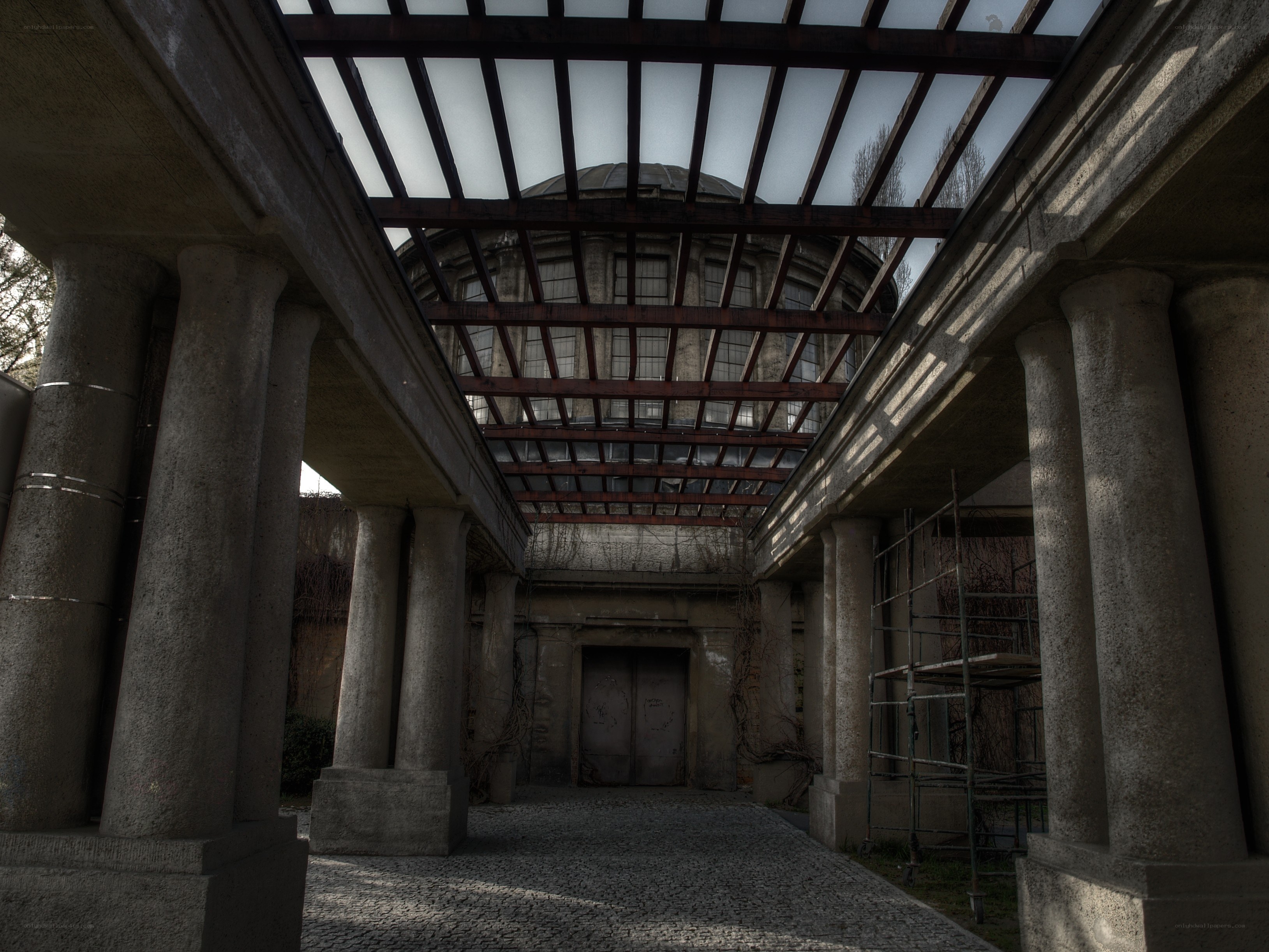 Abandoned colonnade with dome