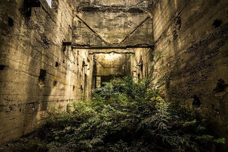 Abandoned concrete bunker interior