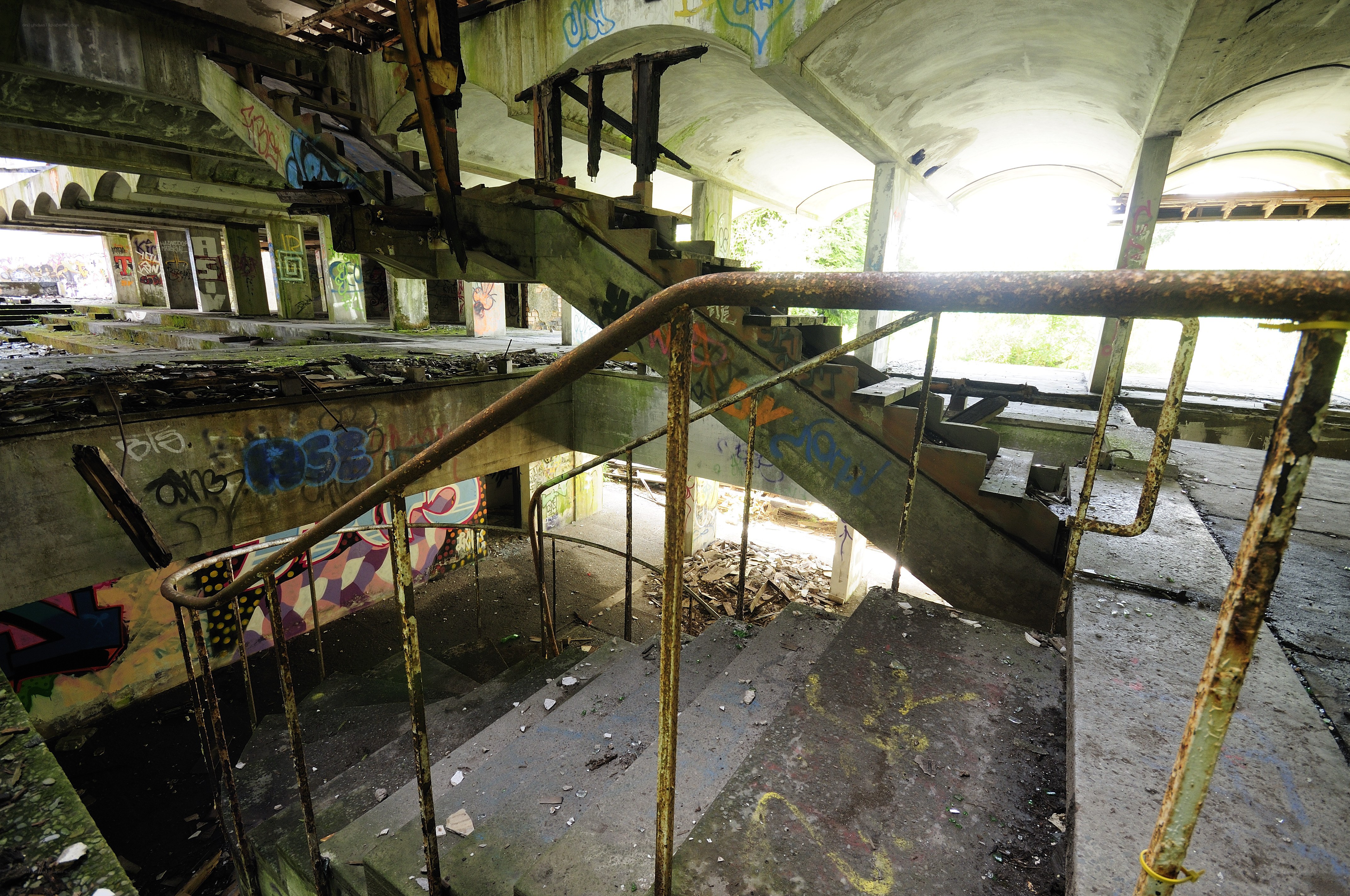 Abandoned concrete structure interior